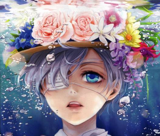 KuroShitsuji Face Glance Hat Patch Eye Anime Flowers عکس  گل ، ساقی سیاه ، تصویر زمینه خیره شده 1