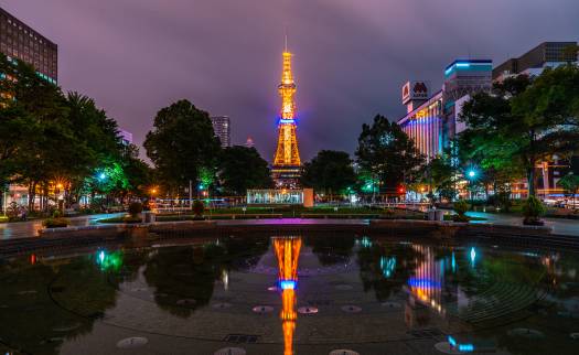 خانه های ژاپن حوض شهر میدان شب ساپورو عکس اشعه های نور شهرها  ساختمان ، تصویر زمینه شب هنگام 1