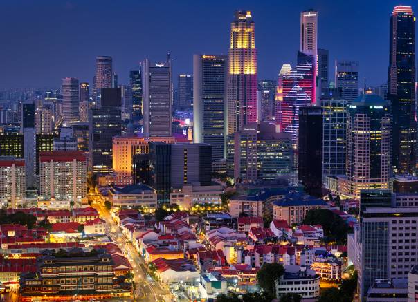 سنگاپور خانه های آسمان خراش شب شهرها عکس  تصویر زمینه ساختمانی 1