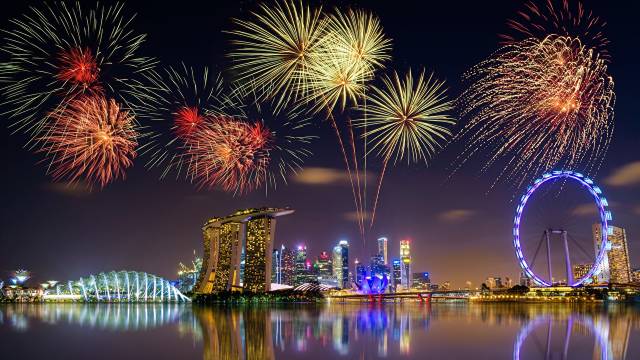 عکس شهرهای شب آتش بازی سنگاپور  تصویر زمینه ساعت شب 1