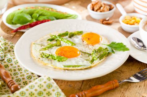 صبحانه صفحه چنگال چنگال تخم مرغ سرخ شده مارچوبه عکس غذا تصویر زمینه 1