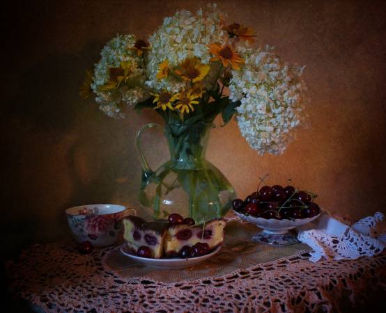 عکس طبیعت Pie Cherry Hydrangea Gazania Piece Cup Piece Cup Flowers  گل ، قطعه تصویر تصویر زمینه 1
