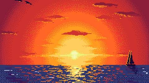 تصویر زمینه هنری دیجیتال Pixel Sunset 1
