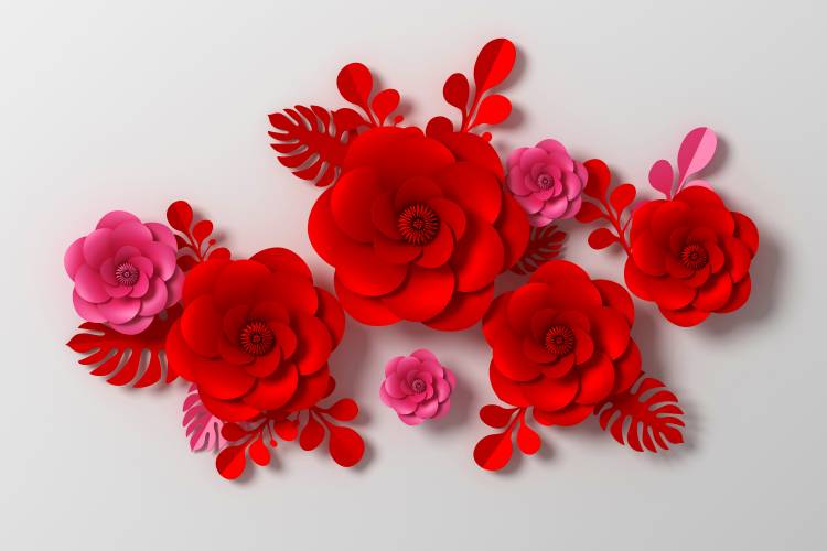 Tracery Red Grey Background 3D Graphics Flowers عکس  گل ، تصویر زمینه تصویر تزئینی 1