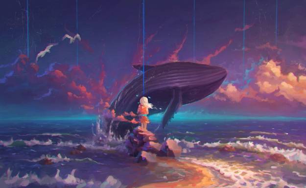 نهنگ در حال پریدن در اقیانوس تصاویر پس زمینه هنری 1