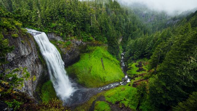 عکس آبشار در جنگل کوهستانی سبز 1