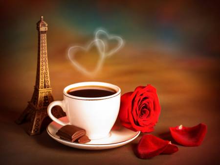 عکس برج ایفل ، گل رز عاشقانه و فنجان قهوه 1