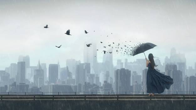 عکس دختری با چتر زیر باران غمگین 1
